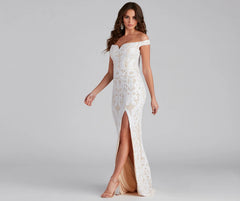Kaylen Sequin Off-The-Shoulder Formal Dress