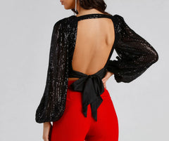 Step Up The Glam Sequin Crop Top