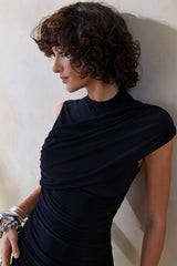 Nocturnal | Black Ruched Mini Dress With Sash