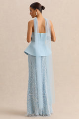 Lorna | Powder Blue Bandeau Maxi Dress With Scarf