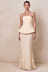 Lorna | Lemon Bandeau Maxi Dress With Scarf