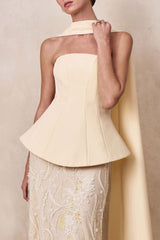 Lorna | Lemon Bandeau Maxi Dress With Scarf