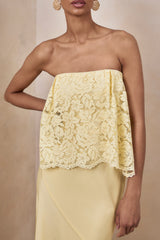 Clemency | Lemon Lace And Matte Satin Bandeau Maxi Dress