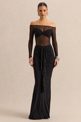 Maira | Black Mesh Bardot-Neck Bodysuit