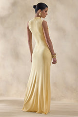 Helessia | Lemon Asymmetric-Neck Maxi Dress With Gathered-Detailing And Sash