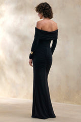Micaela | Black Ruched Maxi Skirt