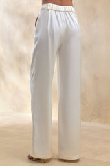 Ilena | Cream Satin Wide-Leg Trouser