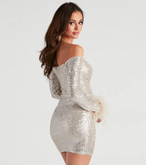 Jolie Sequin Feather Cuff Mini Dress