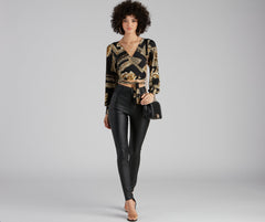 Royal Wraps Scroll Cheetah Print Top