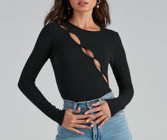 Chic Keyhole Cutout Long Sleeve Bodysuit