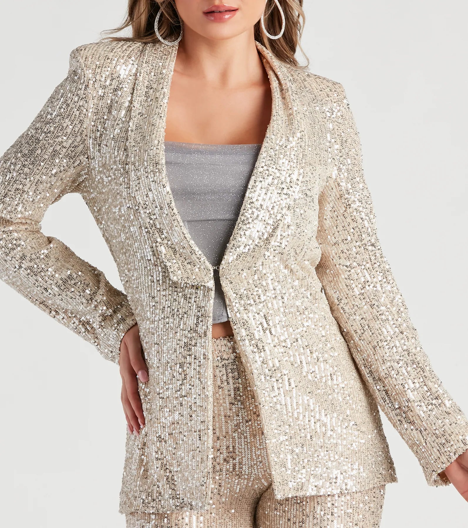 Showtime Chic Sequin Long Blazer