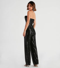 Always Fabulous Feather-Trim Sequin Jumpsuit