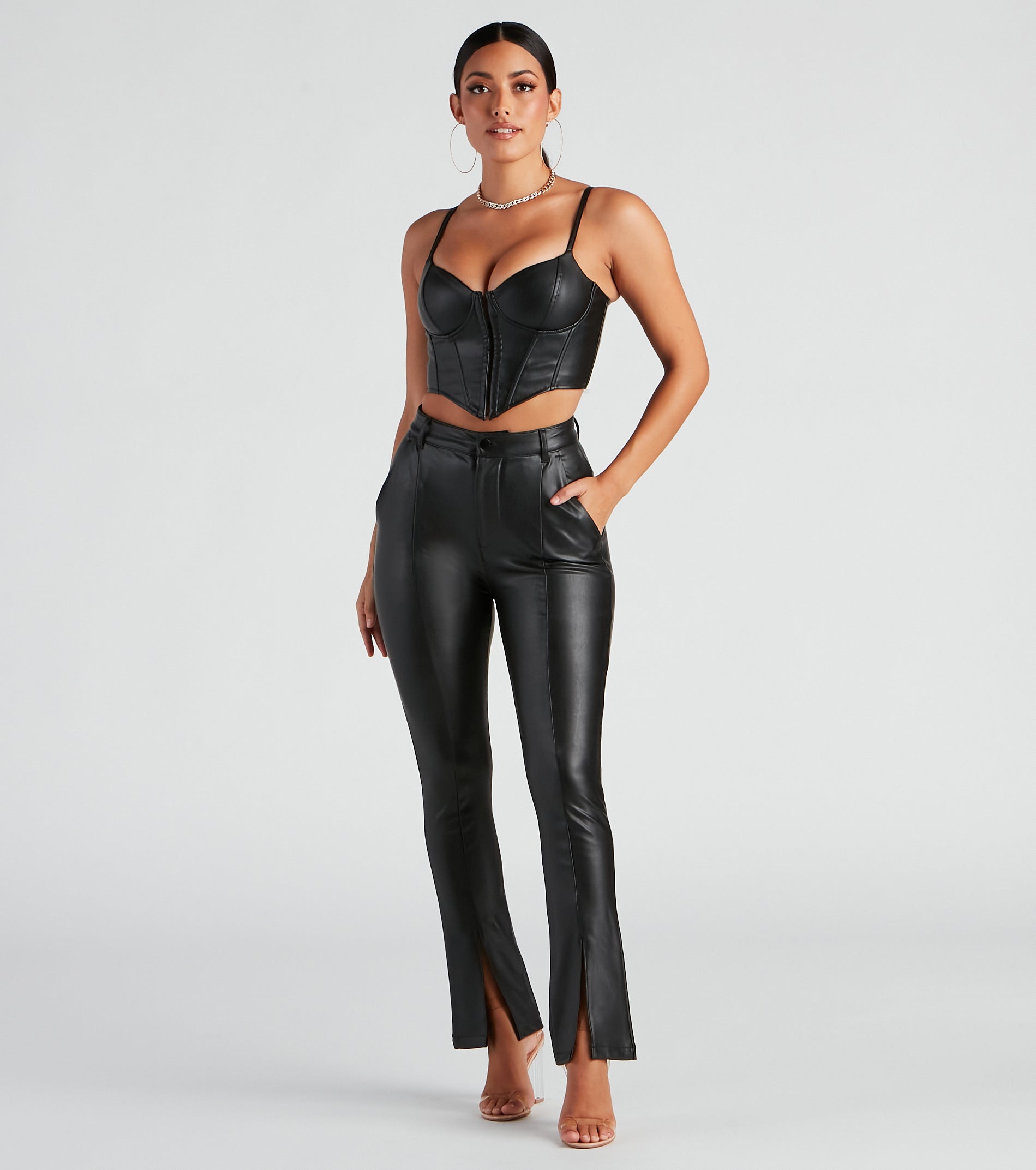 Edgy At Heart PU Front Slit Pants
