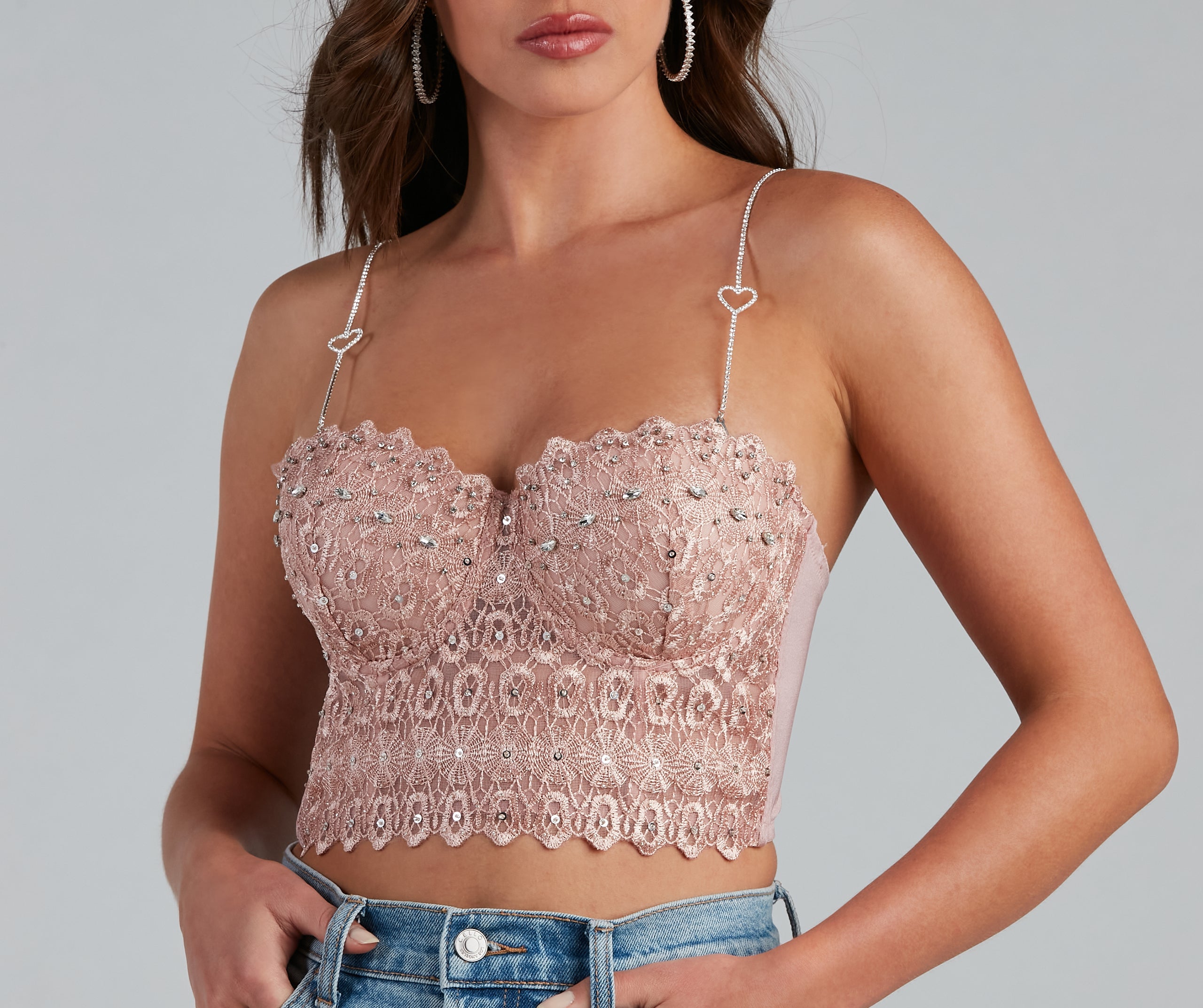 Lovestruck Rhinestone Heart Bra Straps