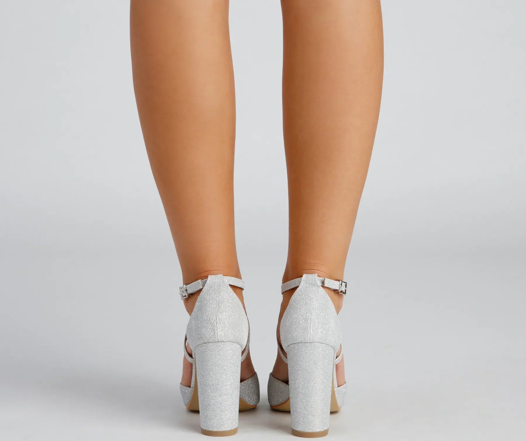 Shine Bright Glitter Mesh Block Heels