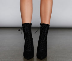 Get To The Point Lace-Up Pointed Toe Booties