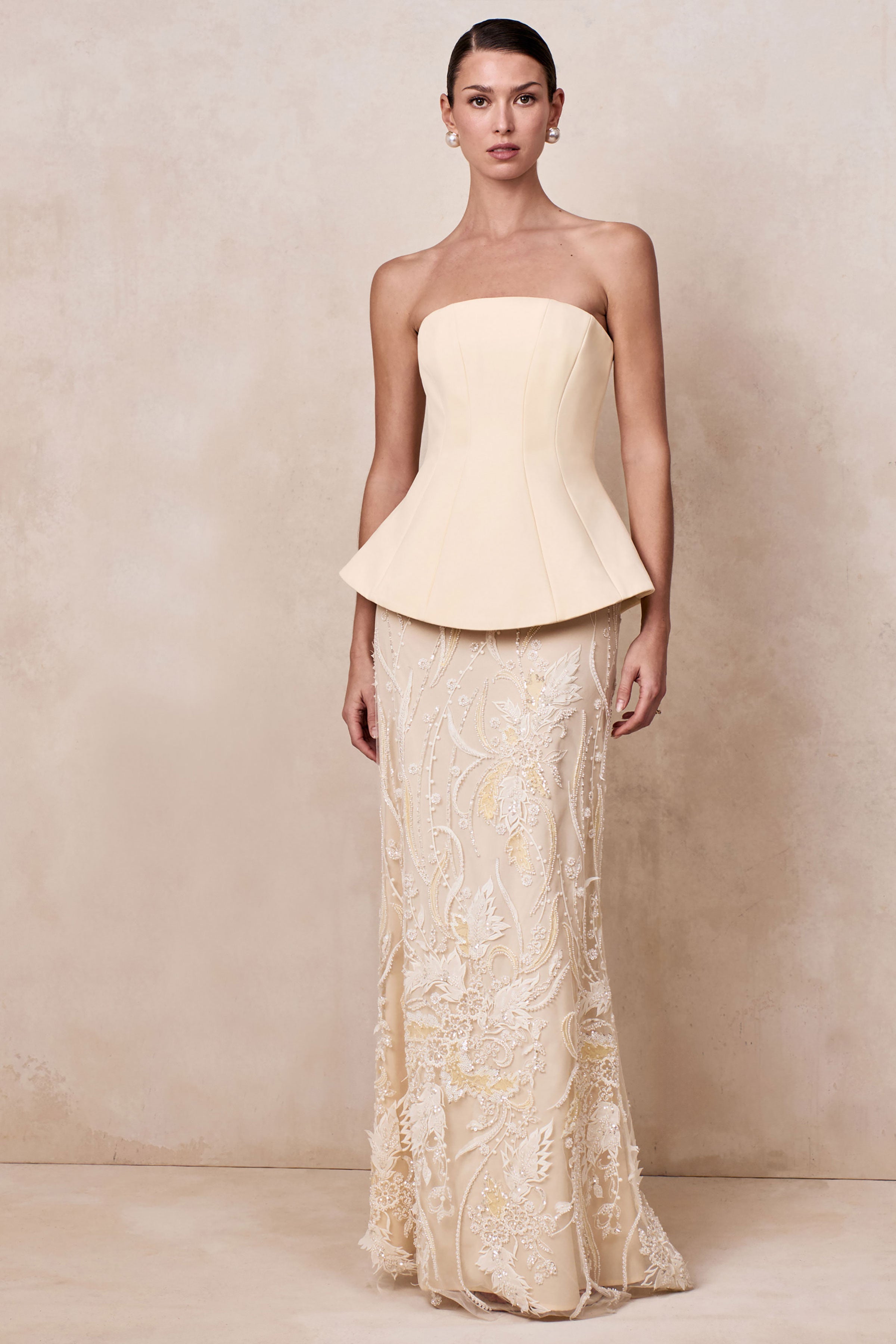 Lorna | Lemon Bandeau Maxi Dress With Scarf