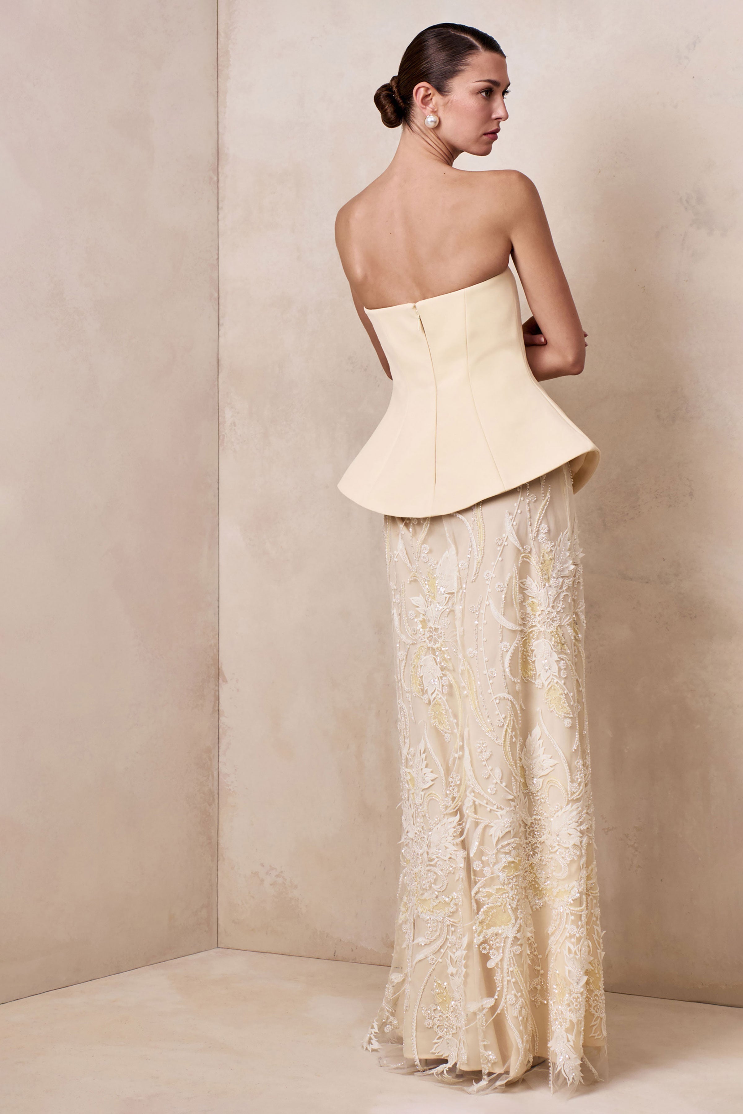 Lorna | Lemon Bandeau Maxi Dress With Scarf