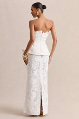 Delvine | White Lace Bandeau Corset Maxi Dress