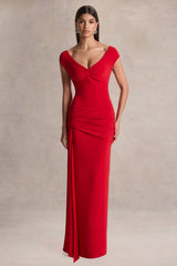 Petronia | Red V-Neck Maxi Dress With Wrap-Detail