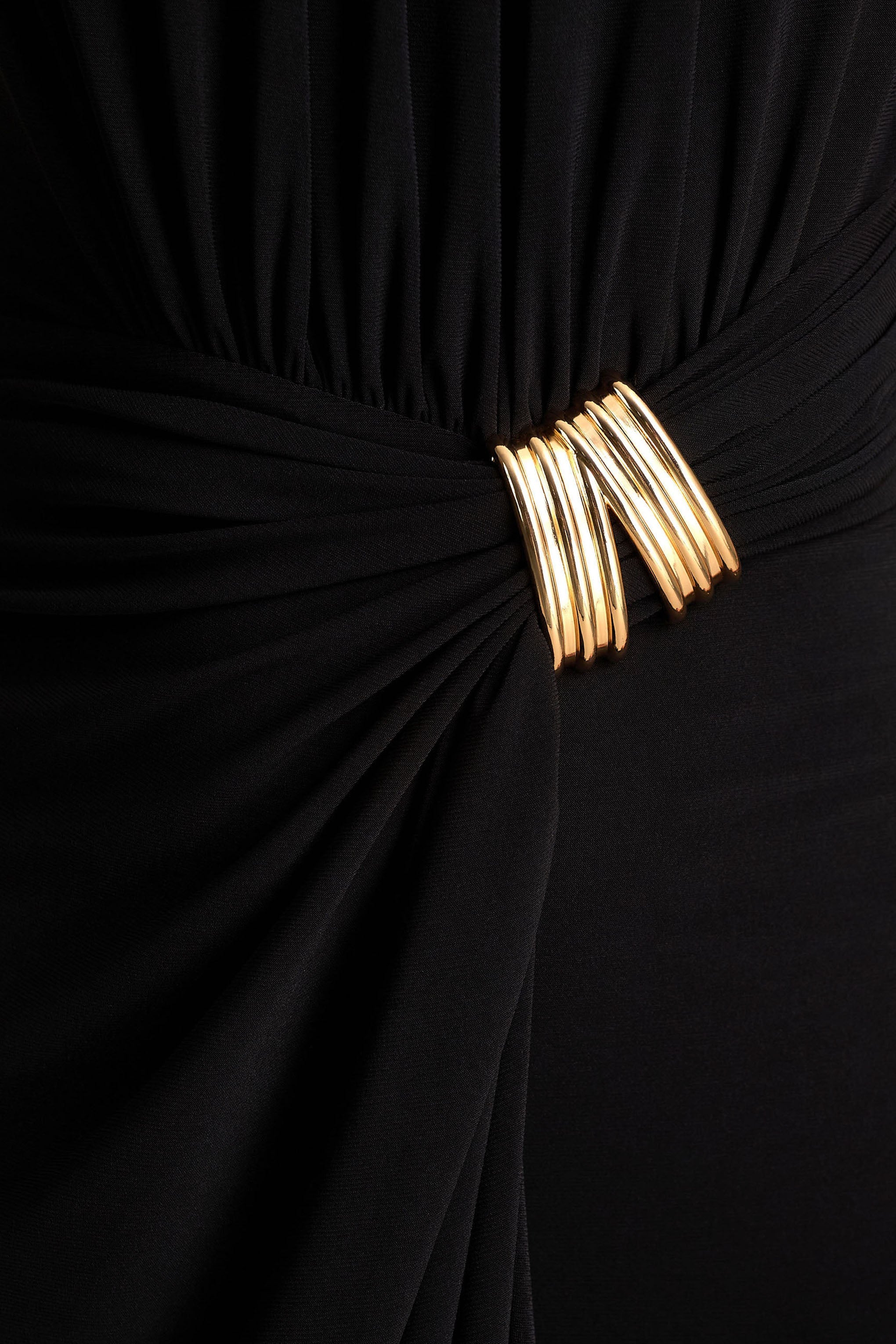 Harlow | Black Crew-Neck Wrapped Midi Dress